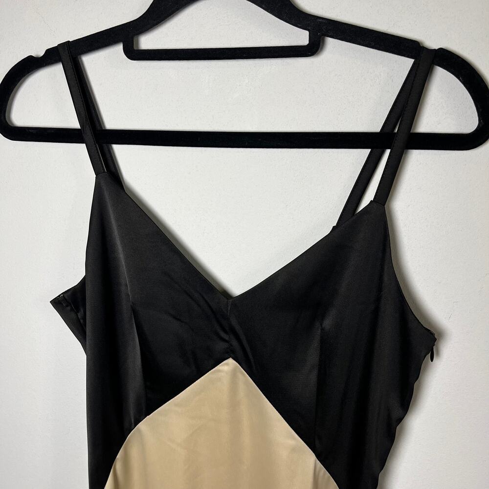 Fabrik Two-Tone Satin Midi Dress Black Champagne Colorblock Sz XS Formal Wedding - Picture 10 of 13